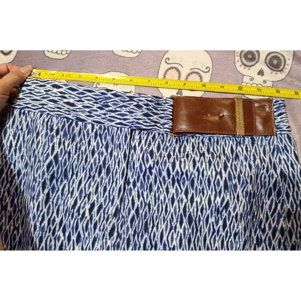 Michael Kors Blue Printed Faux Belt Pencil Skirt Sz 2‎